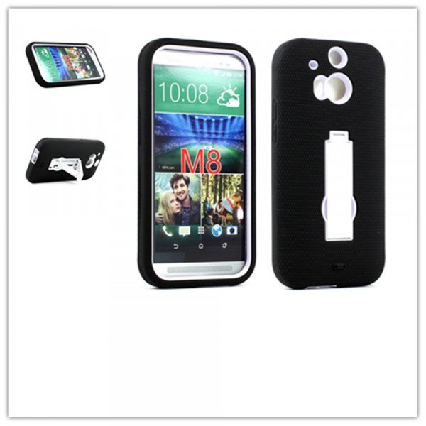 Wholesale HTC One M8 Armor Hybrid Case with Stand (Black White)